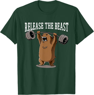 Release The Beast Gym Workout Grizzly Bear Bodybuilder T-Shirt - T-Shirt | Forest