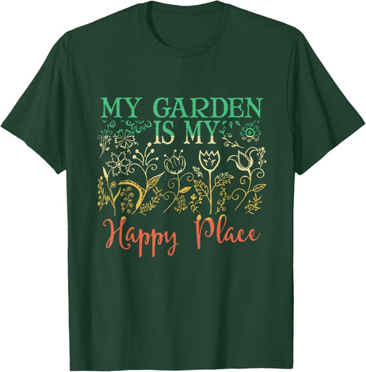 The Garden Is My Happy Place Vintage Style Gardener T-Shirt - T-Shirt | Forest