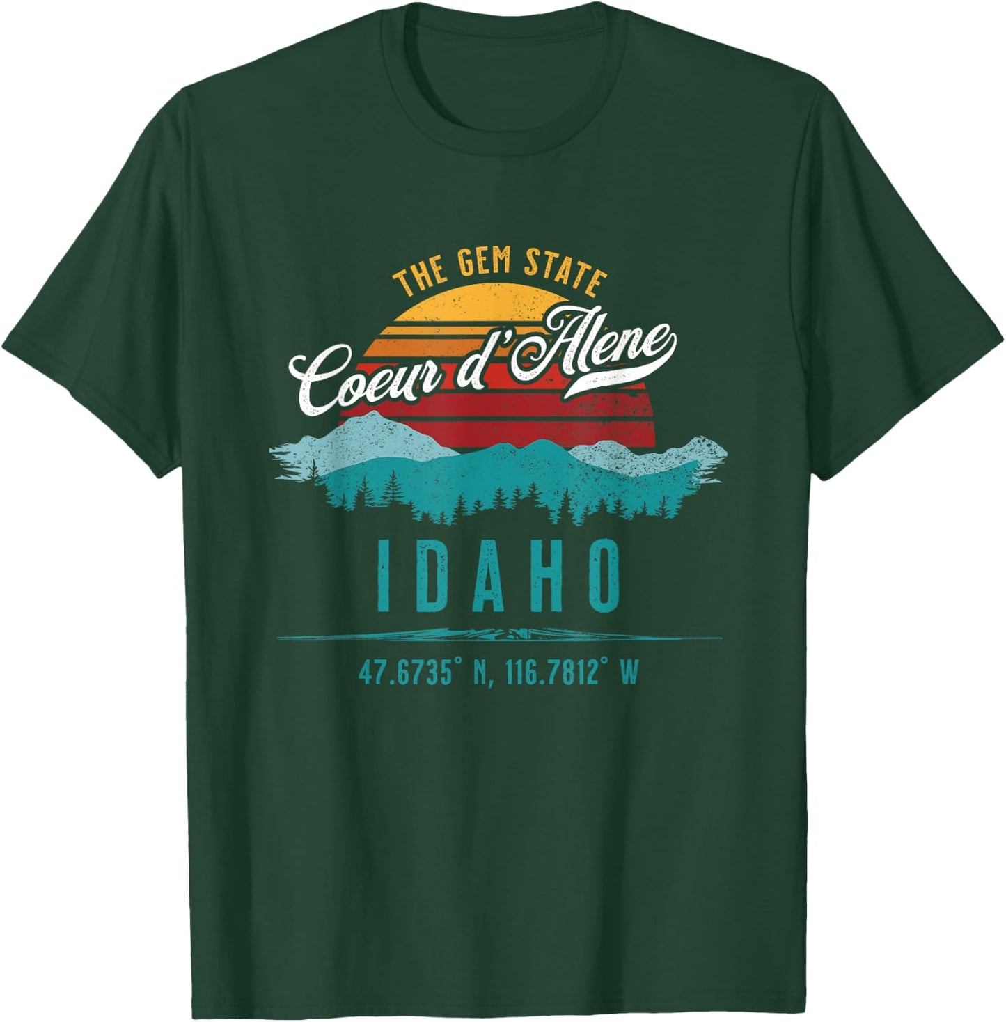 Vintage Coeur d'Alene Idaho Retro Sun Souvenir T-Shirt - T-Shirt | Forest