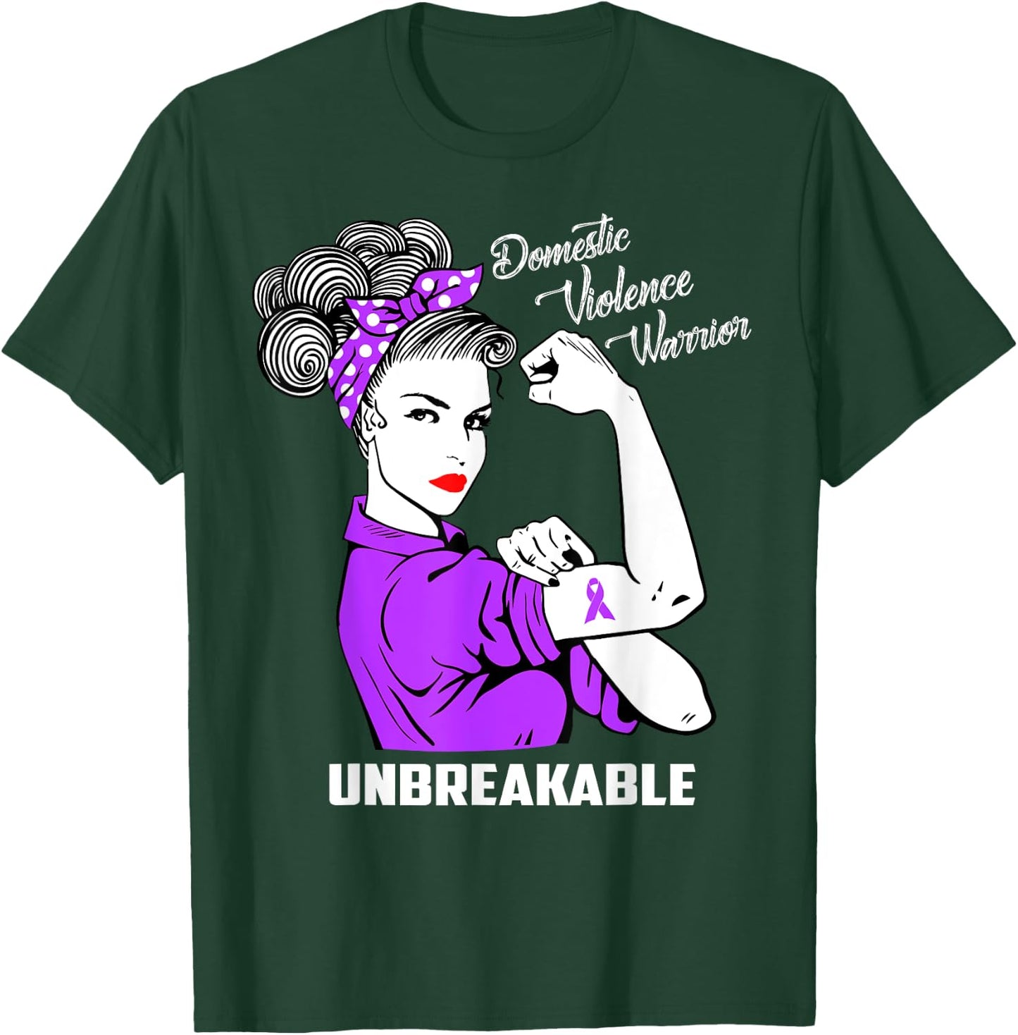 Domestic Violence Warrior Unbreakable Awareness Gift T-Shirt - T-Shirt | Forest