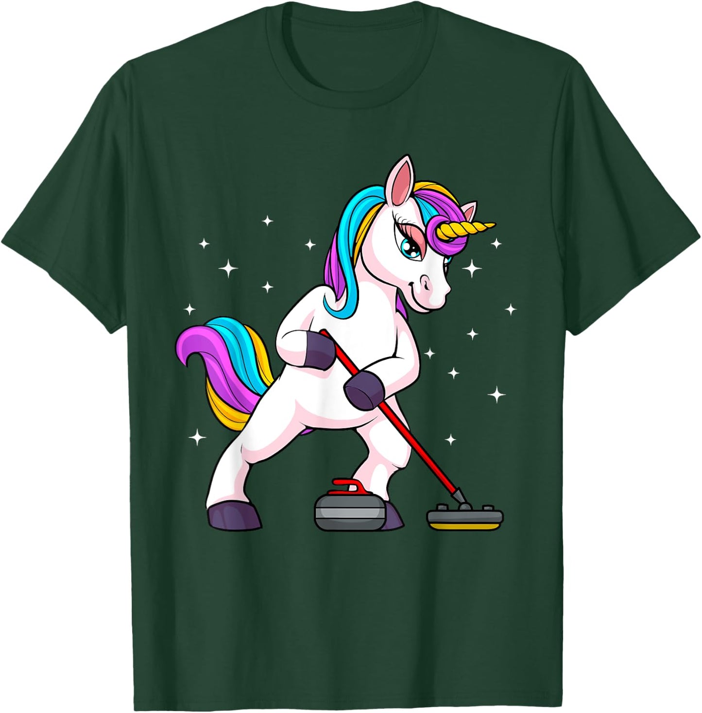 Cute Curling Art Women Unicorn Curler Curling Sport T-Shirt - T-Shirt | Forest