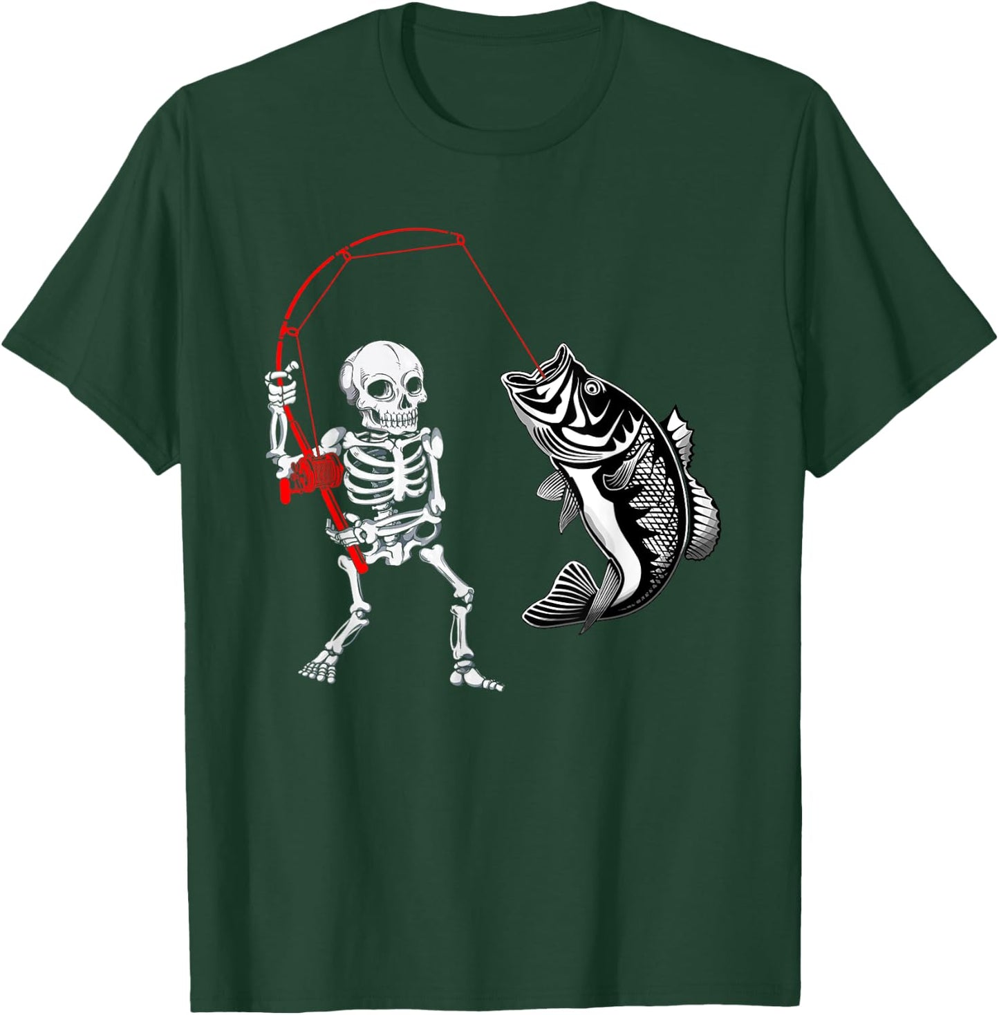 Skeleton Fishing Halloween Bass Fisherman T-Shirt - T-Shirt | Forest