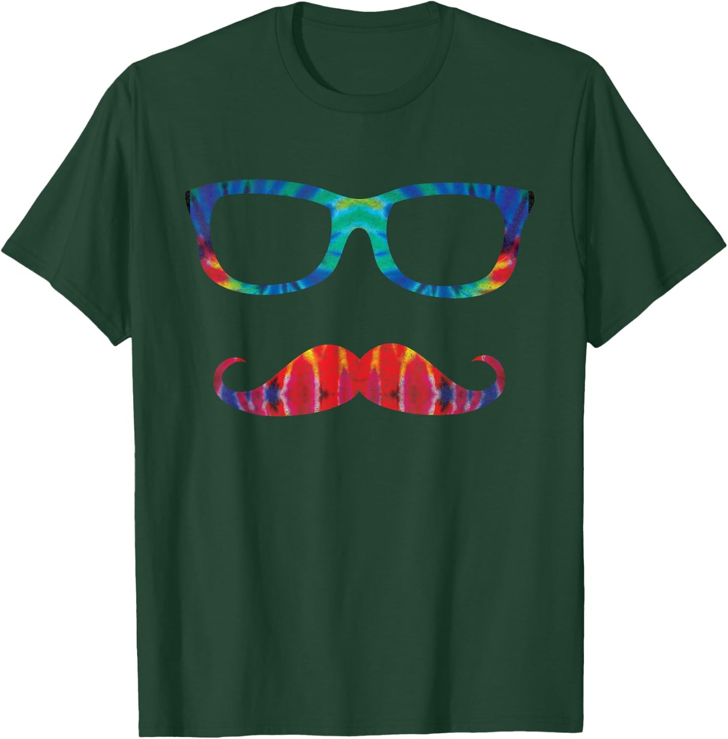 Tie Dye Glasses & Mustache Novelty Retro Hipster T-Shirt - T-Shirt | Forest