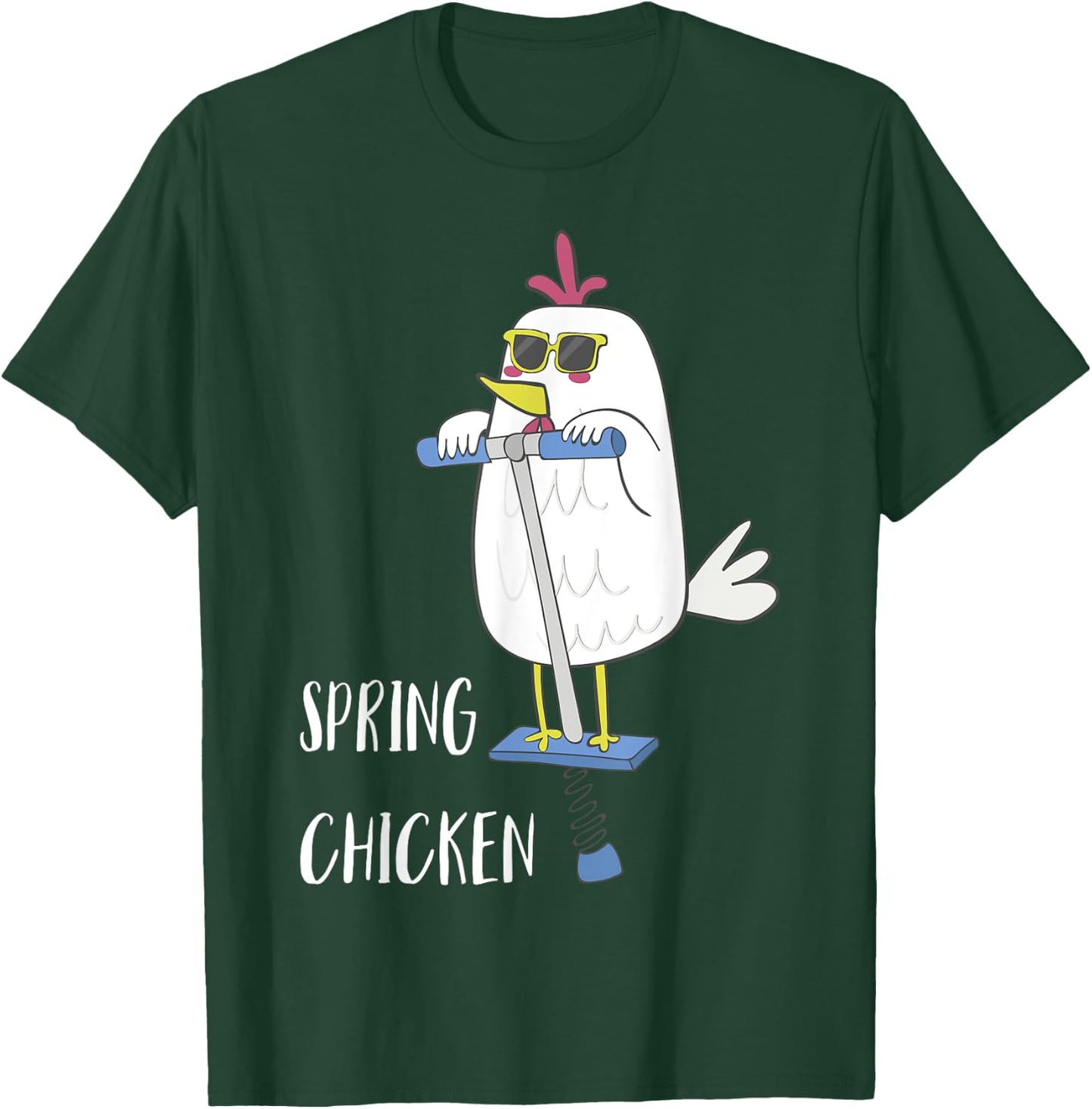 Spring Chicken Chicken On Pogo Stick Funny Chicken T-Shirt - T-Shirt | Forest