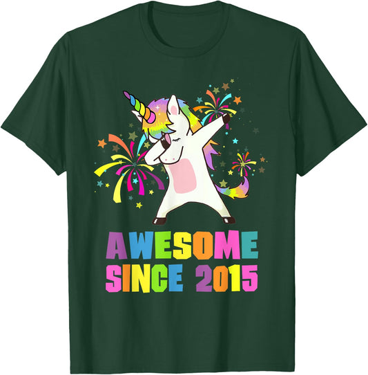10 Years Old 10th Birthday Awesome Since 2015 Unicorn T-Shirt - T-Shirt | Forest