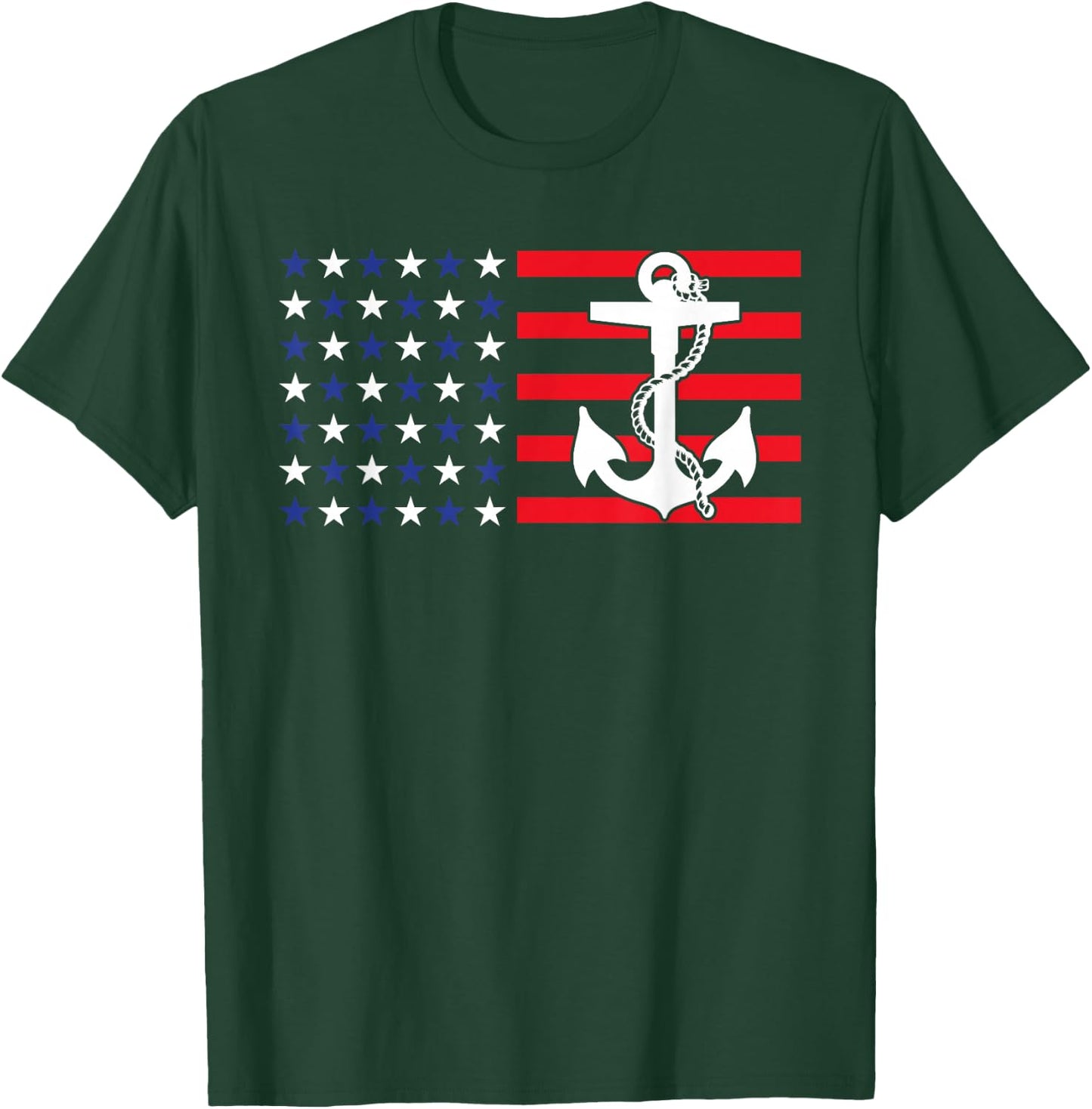 American Flag Anchor Shirt Patriotic Military July Navy USA T-Shirt - T-Shirt | Forest