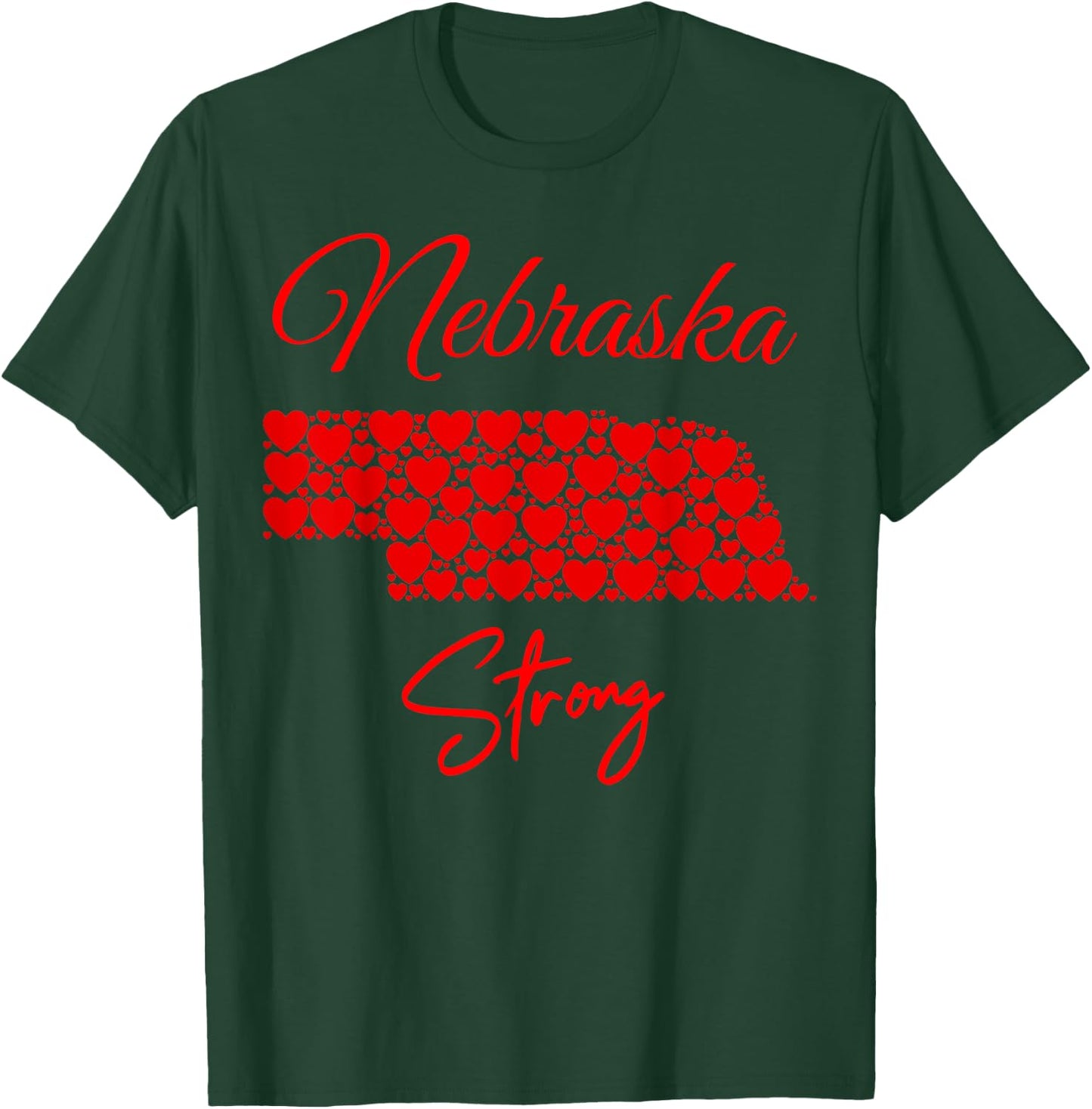 Men's Women's Nebraska-Strong Red Hearts Map Shirt T-Shirt - T-Shirt | Forest