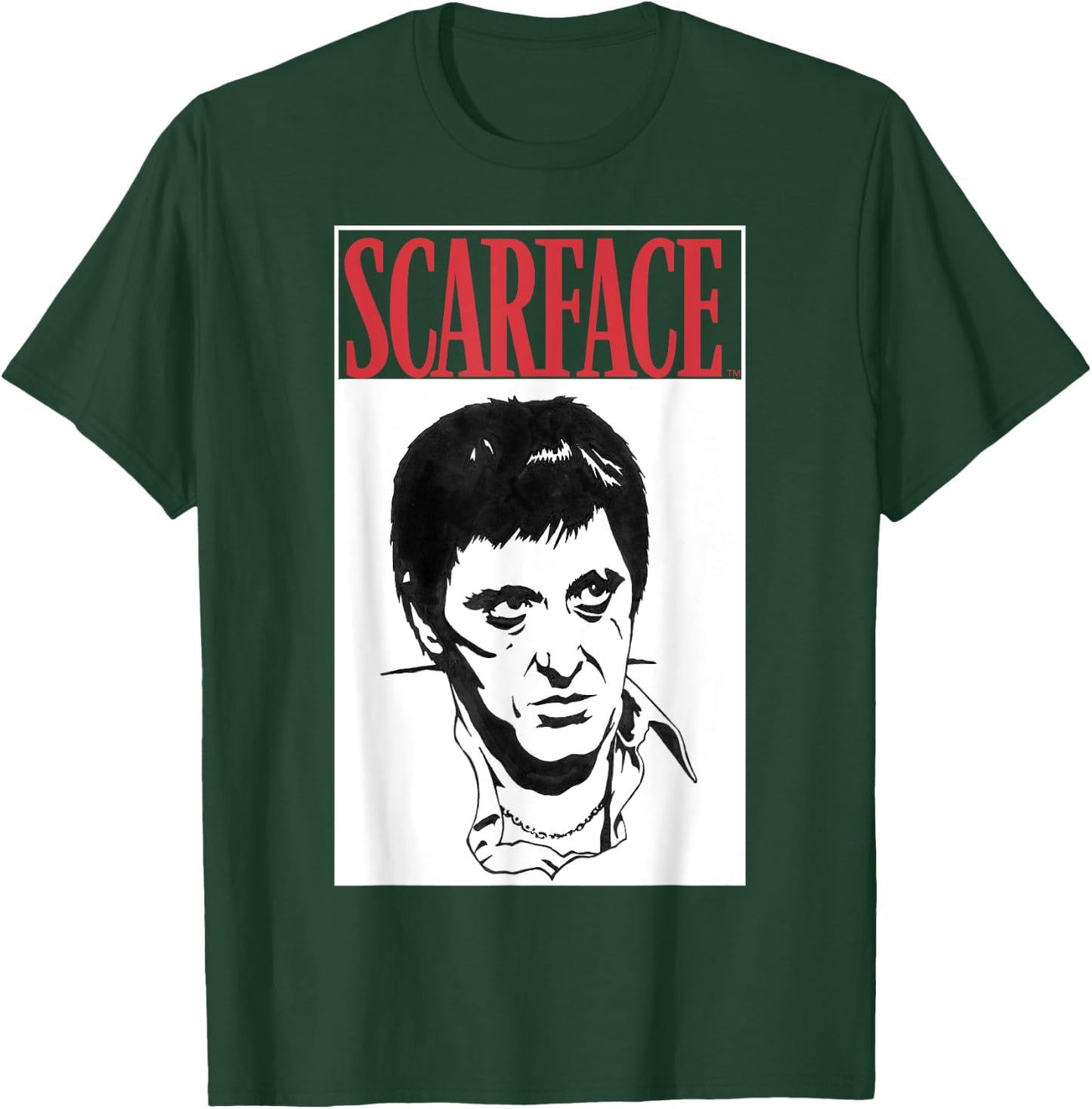 Scarface Black And White Portrait Red Text Graphic T-Shirt - T-Shirt | Forest