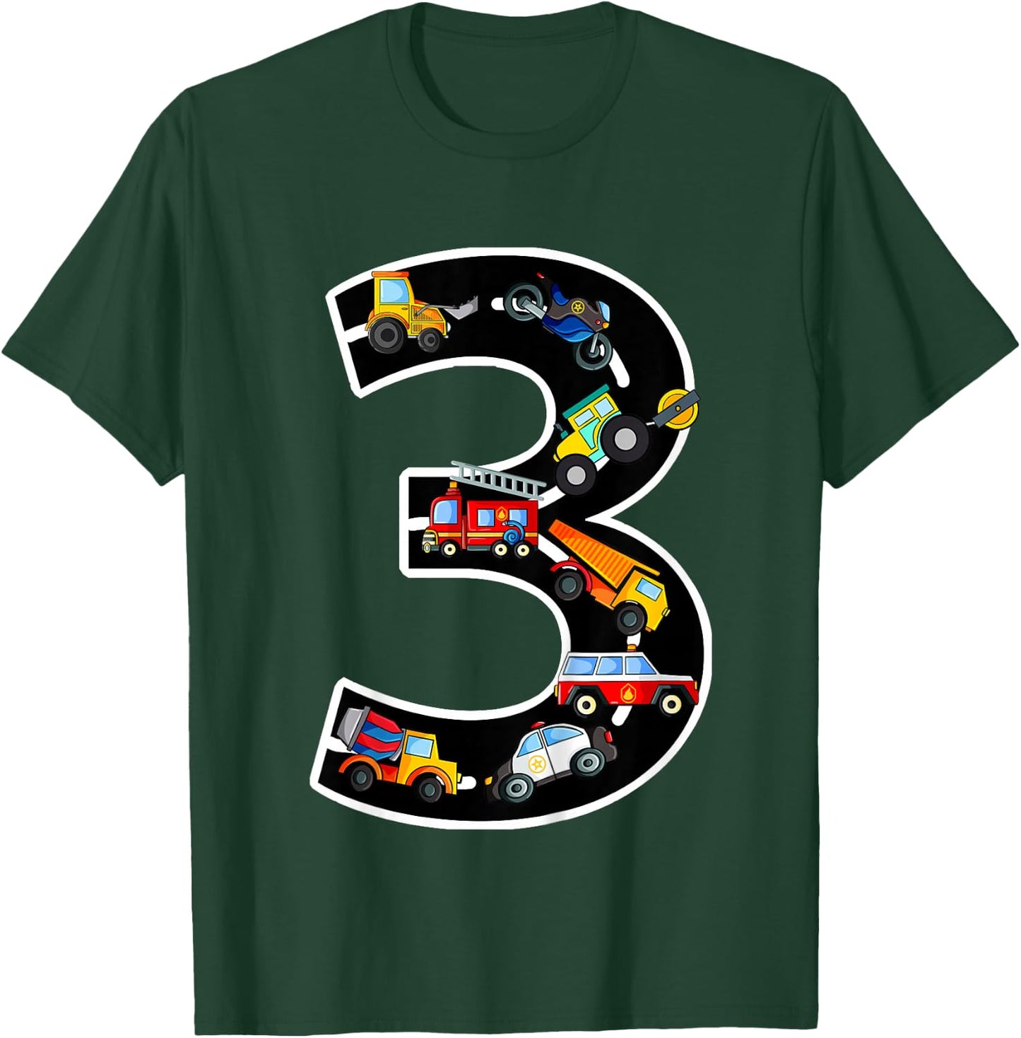 3rd Birthday Boys Cars Vehicles 3 Years Birthday T-Shirt - T-Shirt | Forest