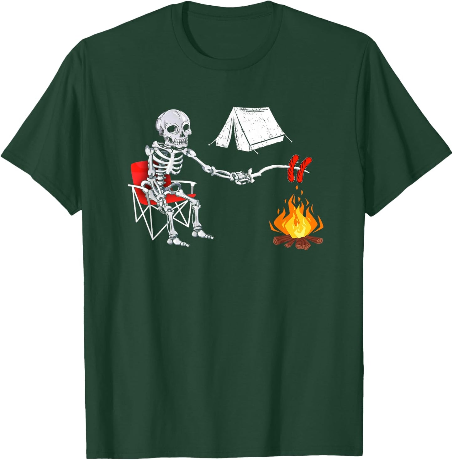 Skeleton Camping Campfire Hiking Halloween T-Shirt - T-Shirt | Forest