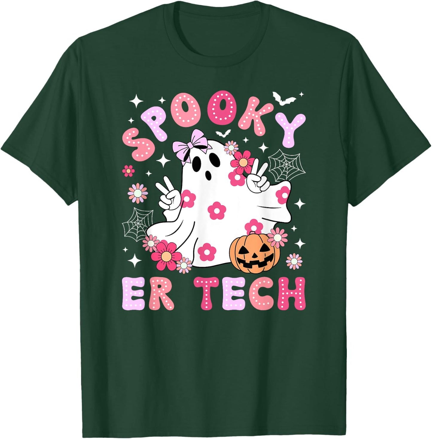 Spooky ER Tech Halloween Emergency Room Tech Groovy T-Shirt - T-Shirt | Forest