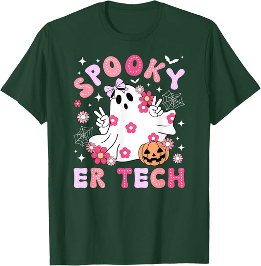 Spooky ER Tech Halloween Emergency Room Tech Groovy T-Shirt - T-Shirt | Forest