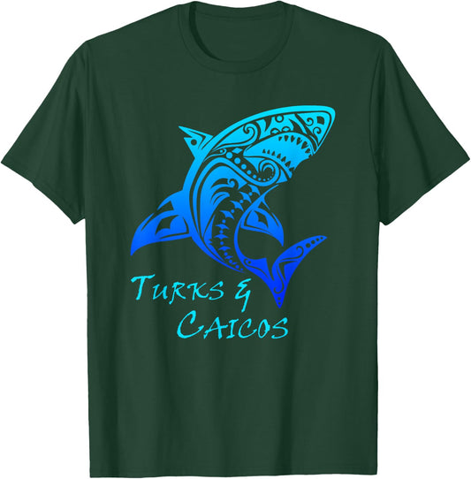 Turks & Caicos Tribal Shark Polynesian Tattoo Style Vacation T-Shirt - T-Shirt | Forest