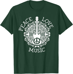 Peace love music shirt - Guitar Dad Rock star Gift T-Shirt - T-Shirt | Forest