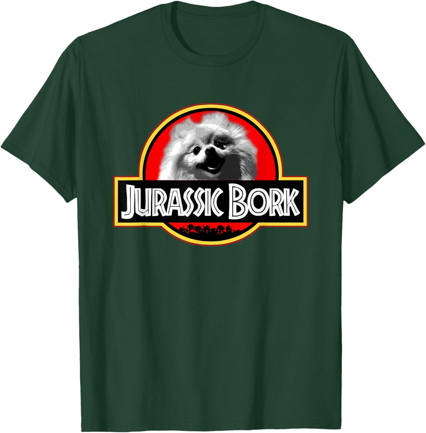 KBX Jurassic Bork Doggo Pomeranian Funny - Black, Adult, , Short Sleeve, Classic Fit, Small T-Shirt - T-Shirt | Forest