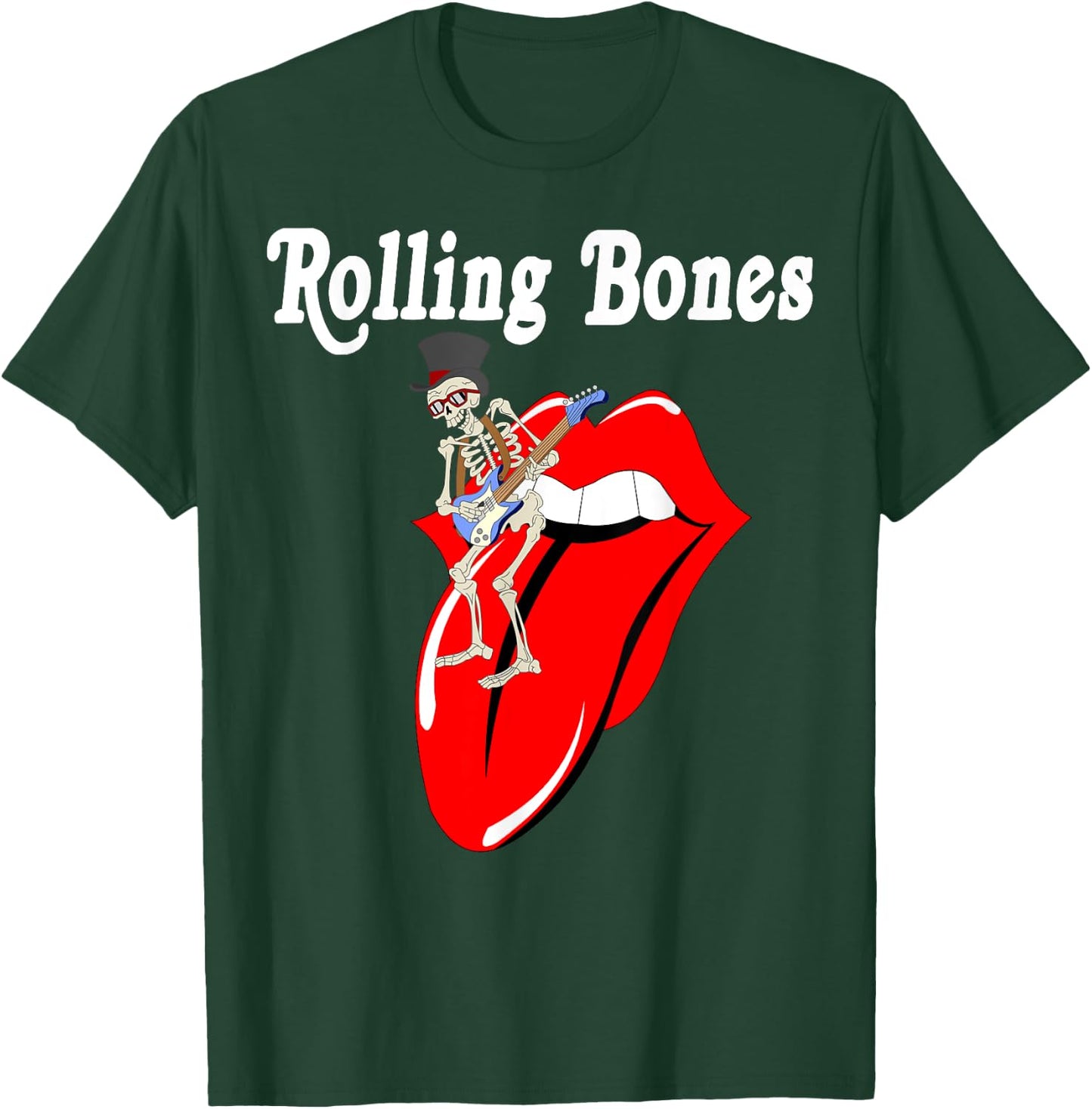 Rolling Bones Skeleton Playing Guitar Classic Rock Fan T-Shirt - T-Shirt | Forest