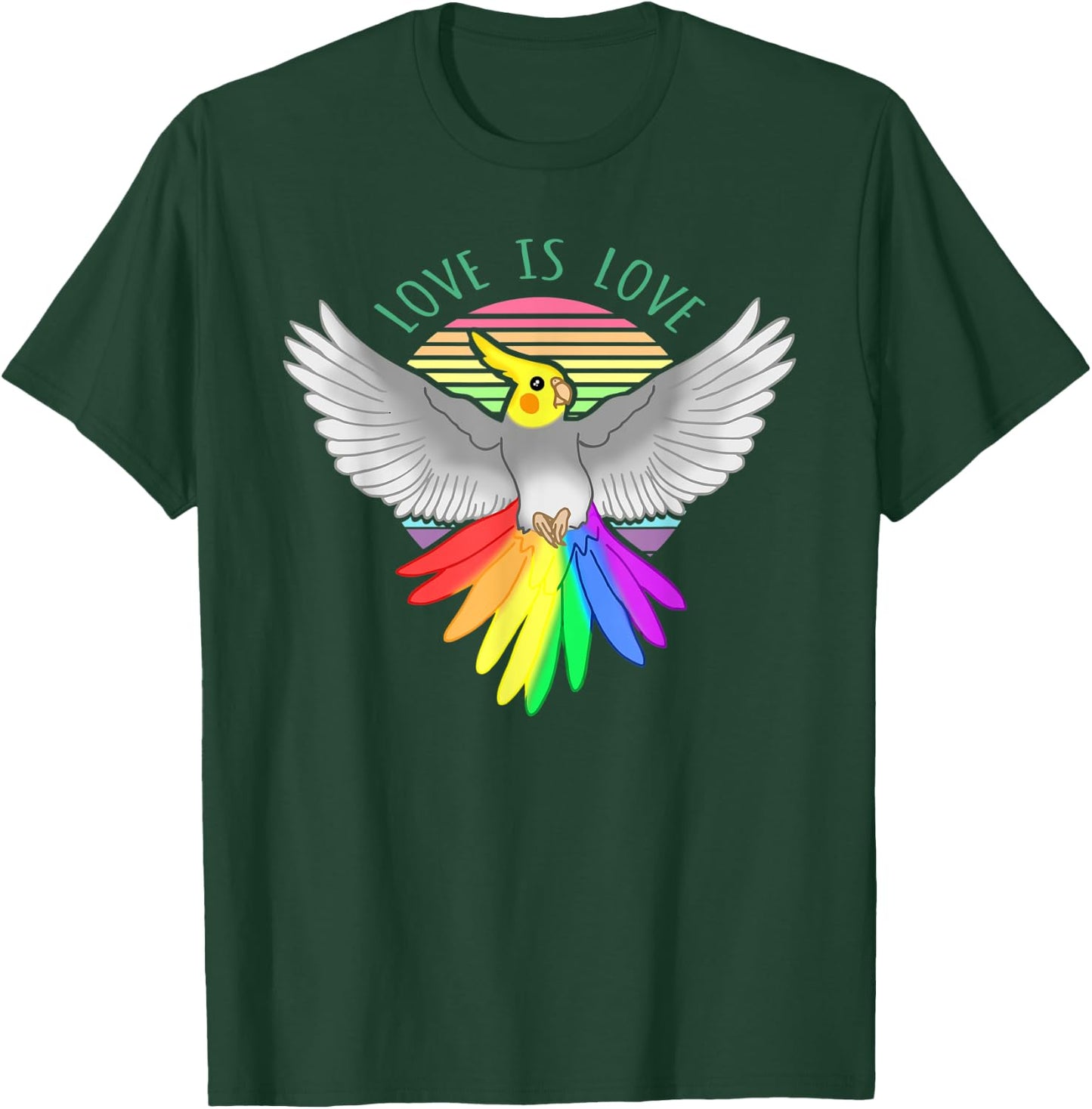 Love is Love Birb Parrot Pet Pride Month Rainbow Cockatiel T-Shirt - T-Shirt | Forest