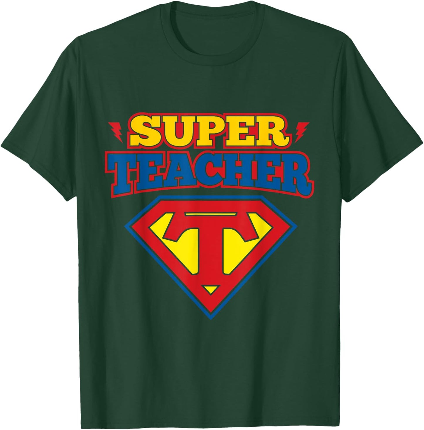 Superteacher Superhero Funny Teacher Gift Men Women Girls Kids T-Shirt - T-Shirt | Forest