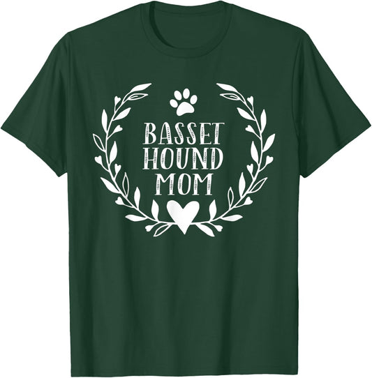 Basset Hound Dog Mom Gift Love Paw Print Heart Women T-Shirt - T-Shirt | Forest