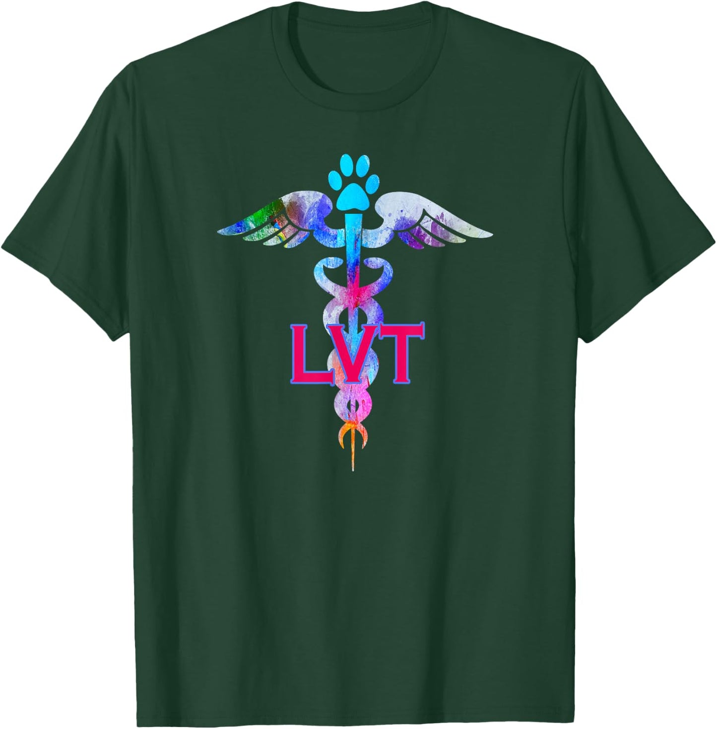 LVT Licensed Veterinary Technician Paw Print Caduceus Shirt T-Shirt - T-Shirt | Forest