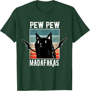 Cat Pew Pew Madafakas - Cats Lovers Retro Vintage T-Shirt - T-Shirt | Forest