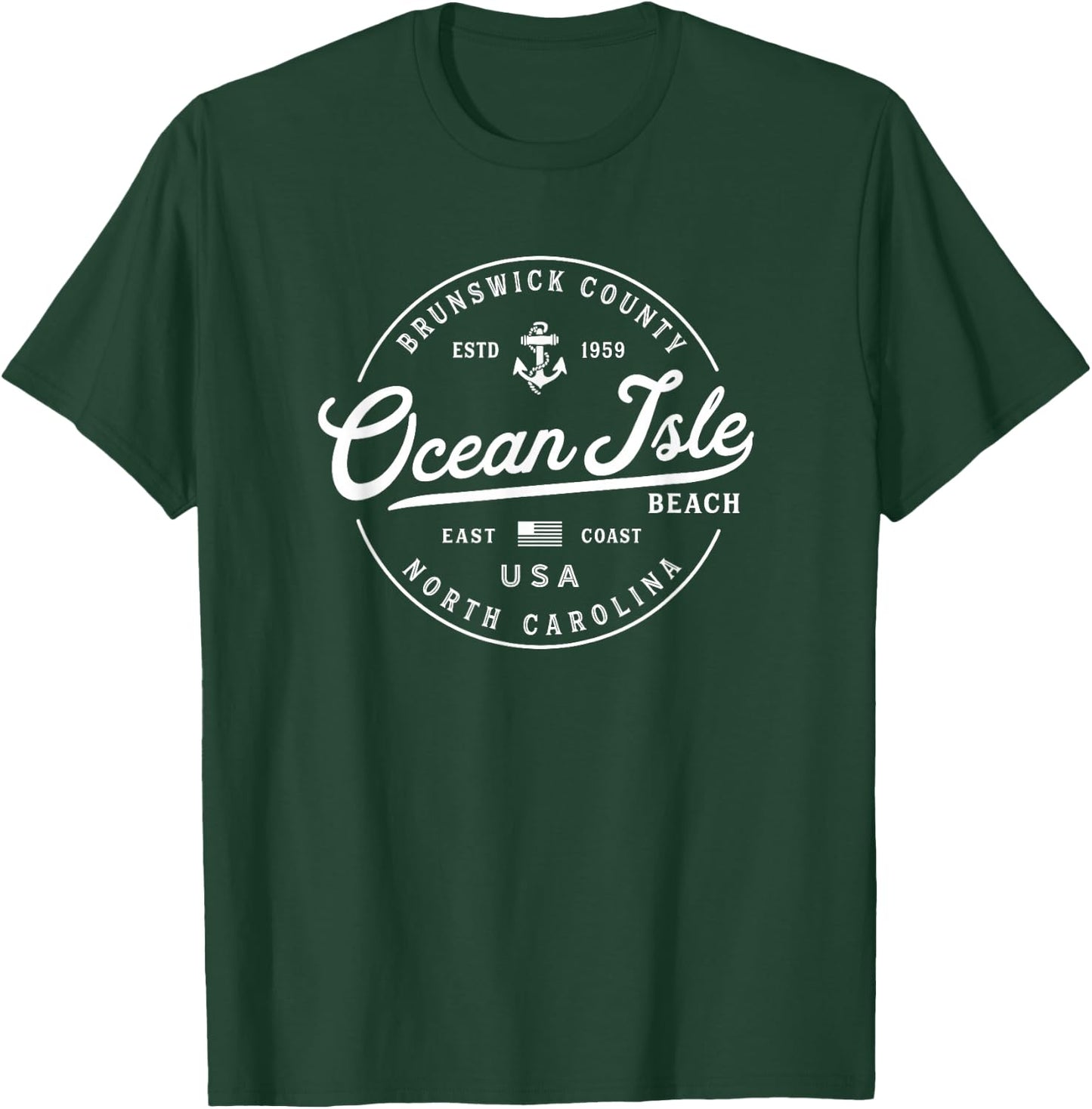 NAUTICAL NC Ocean Isle Beach North Carolina Travel Vacation T-Shirt - T-Shirt | Forest