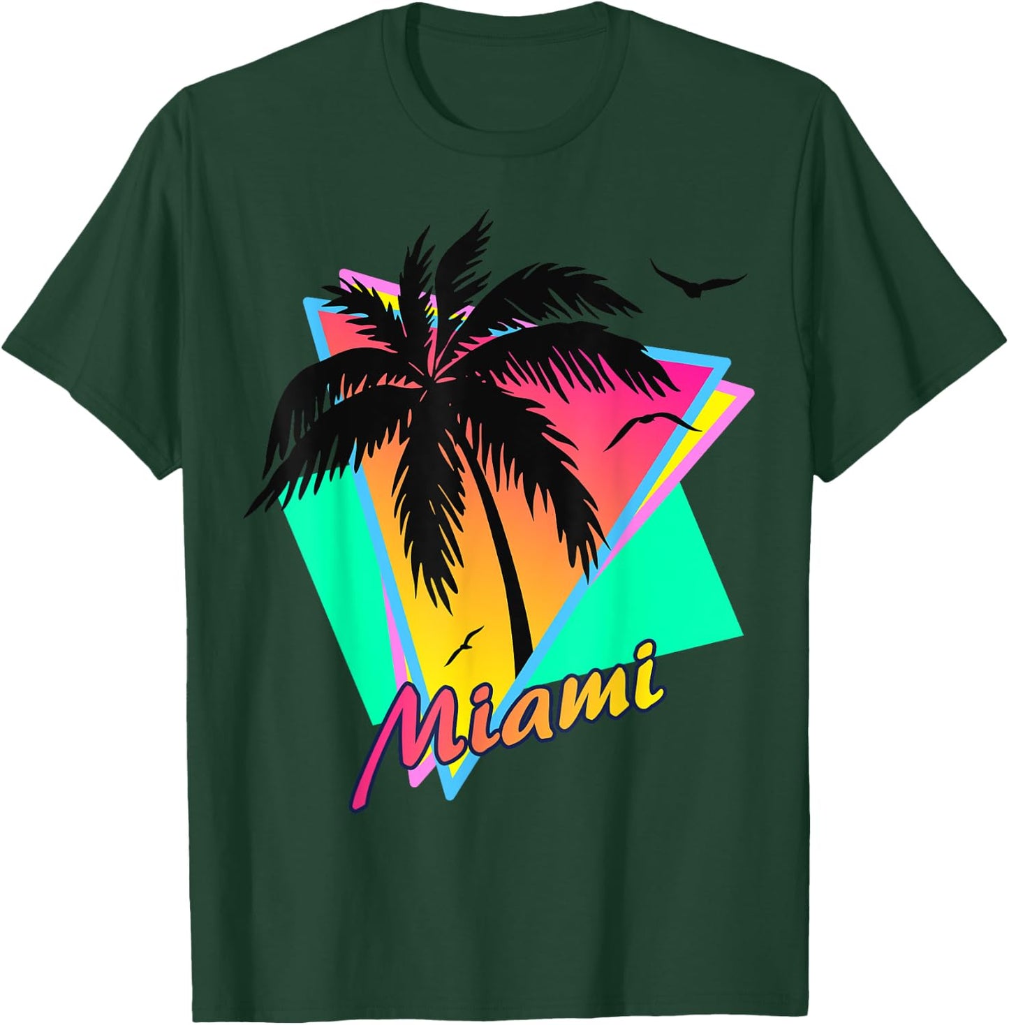 Miami 80s Tropical Summer And Beach Palm Tree Sunset T-Shirt - T-Shirt | Forest
