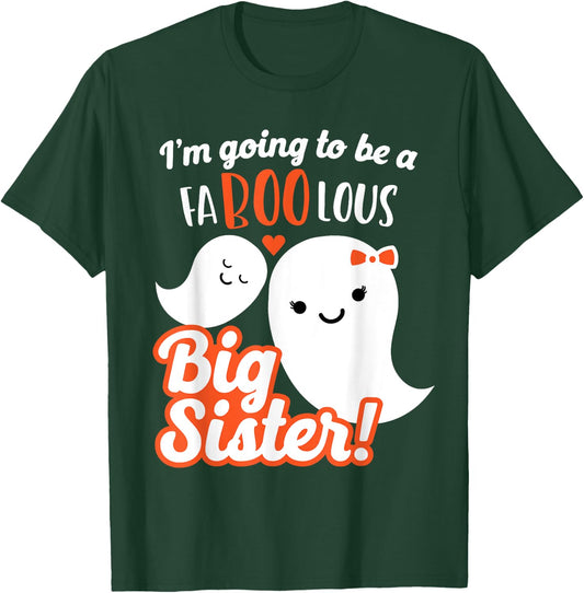 Big Sister Pregnancy Announcement Cute Ghost Girls Halloween T-Shirt - T-Shirt | Forest
