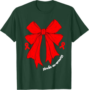 Stroke Awareness Month Women Stroke Survivor Coquette Bow T-Shirt - T-Shirt | Forest