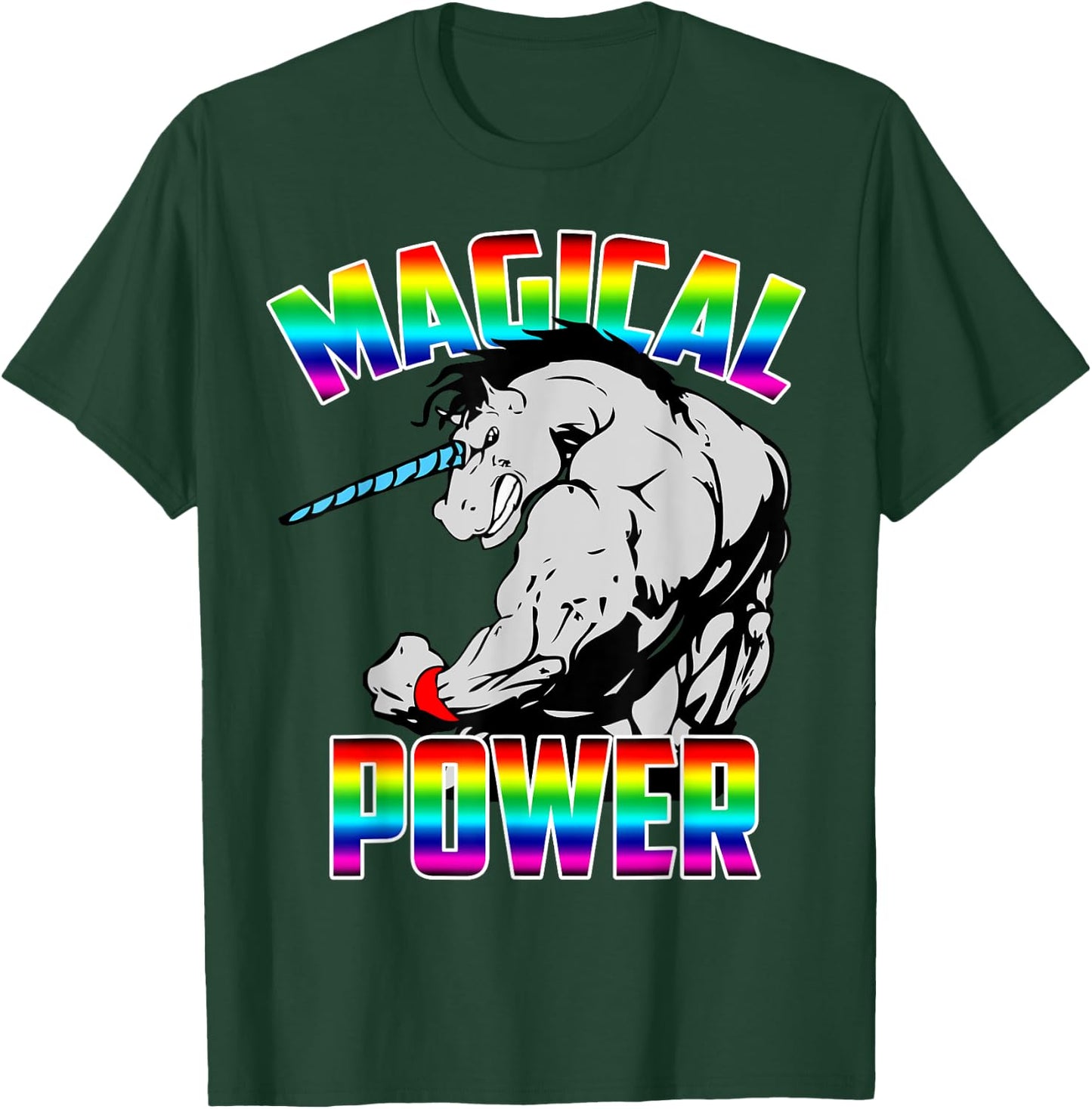 Magical Power Rainbow Unicorn Workout Gym Shirt Men Women T-Shirt - T-Shirt | Forest