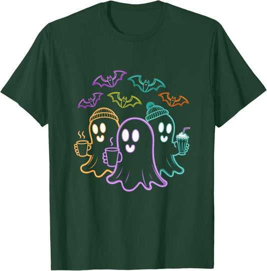 Ghosts Coffee Crew Cute Halloween Design T-Shirt - T-Shirt | Forest