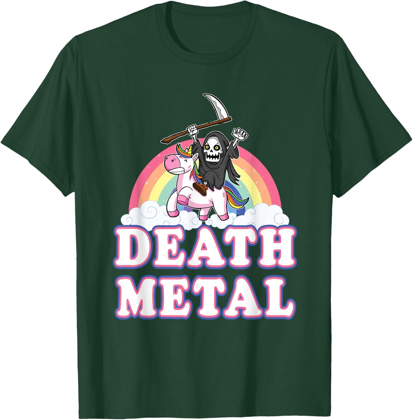 Death Metal Funny Rainbow Grim Reaper Unicorn Shirt T-Shirt - T-Shirt | Forest