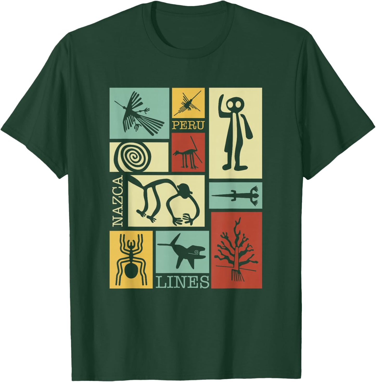 National Introvert Society Nazca Lines Peru Geoglyphs Retro - Black, Small, , Short Sleeve, Classic Fit T-Shirt - T-Shirt | Forest