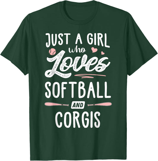 Just A Girl Who Loves Softball And Corgis Gift Women T-Shirt - T-Shirt | Forest