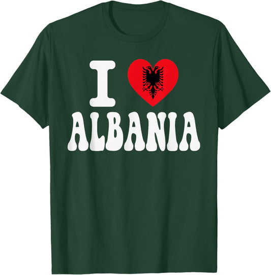 I Love Albania Heart Flag Retro Travel Souvenir T-Shirt - T-Shirt | Forest
