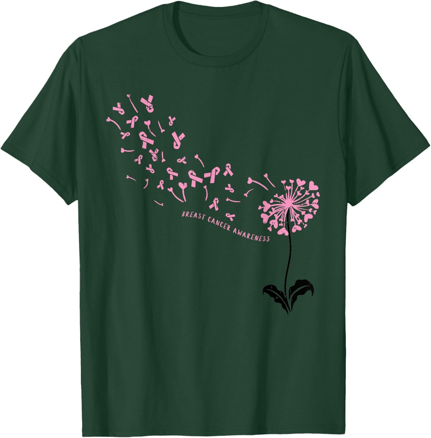 Dandelion Breast Cancer Awareness Pink RIbbon Support Gift T-Shirt - T-Shirt | Forest