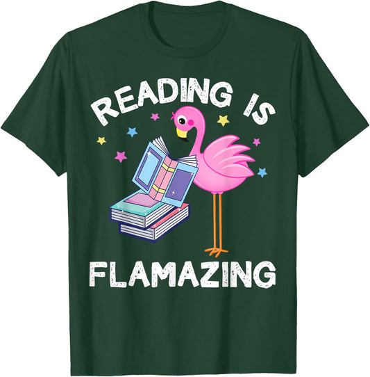 Reading is Flamazing Funny Flamingo Book Lover Reader Gift T-Shirt - T-Shirt | Forest