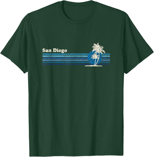 San Diego CA Vintage 80s Palm Trees Sunset T-Shirt - T-Shirt | Forest