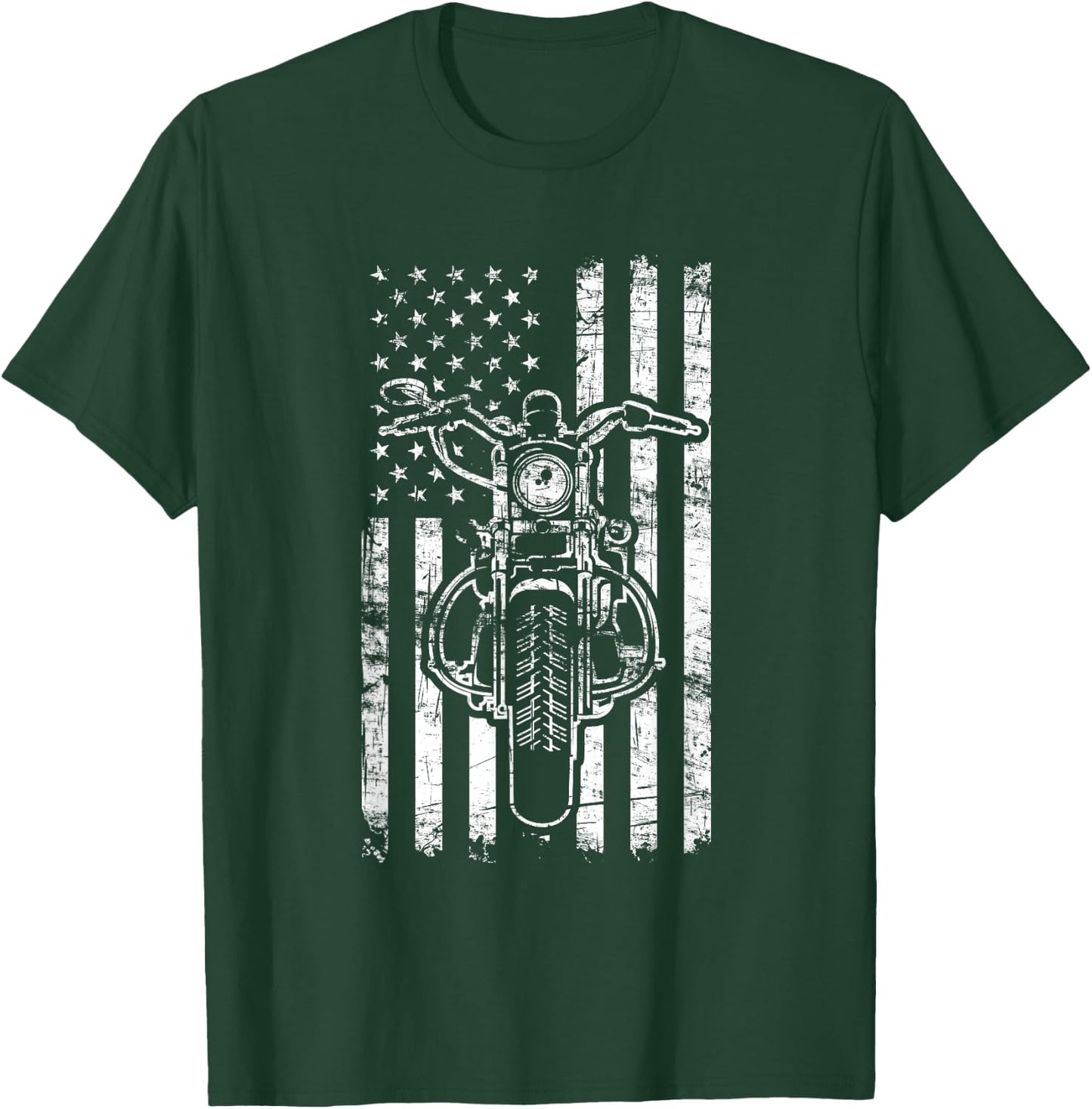 American Motorcycle Patriotic US Flag Cool Biker Girls Kids Men T-Shirt - T-Shirt | Forest