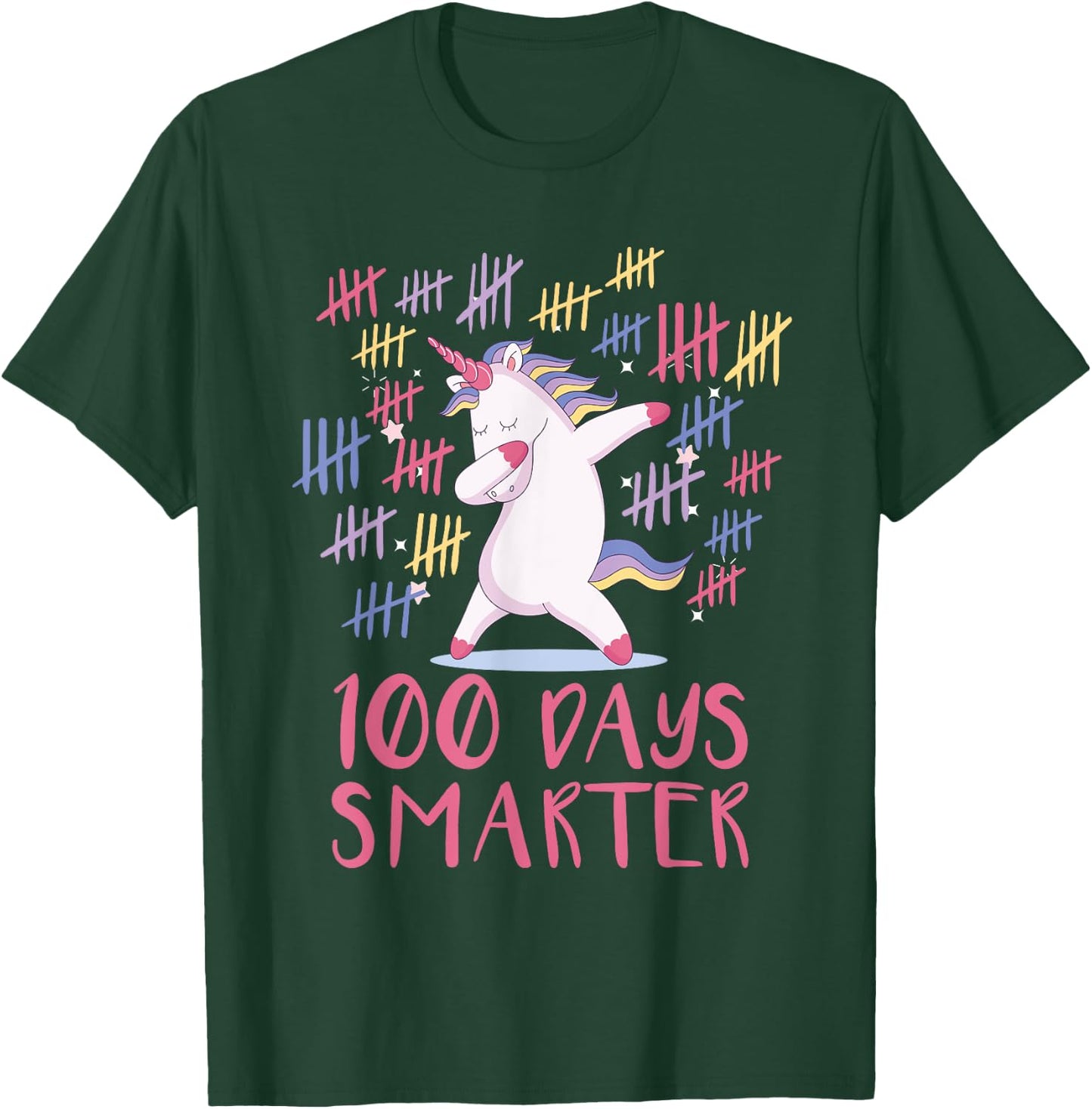 First 100 Days Of School Unicorn , 100 Days Smarter T-Shirt - T-Shirt | Forest