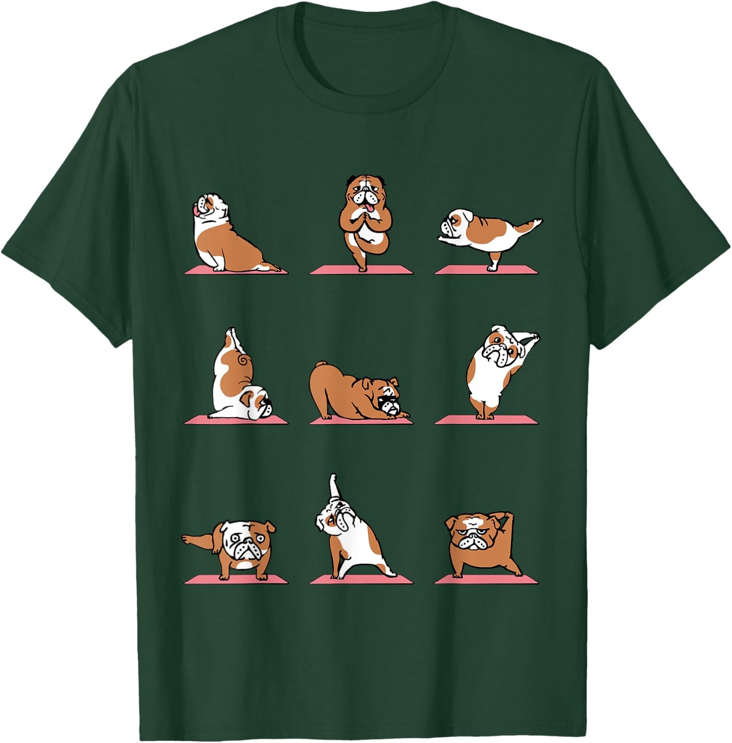 English Bulldog Yoga Puppy Yoga Poses and Meditation T-Shirt - T-Shirt | Forest