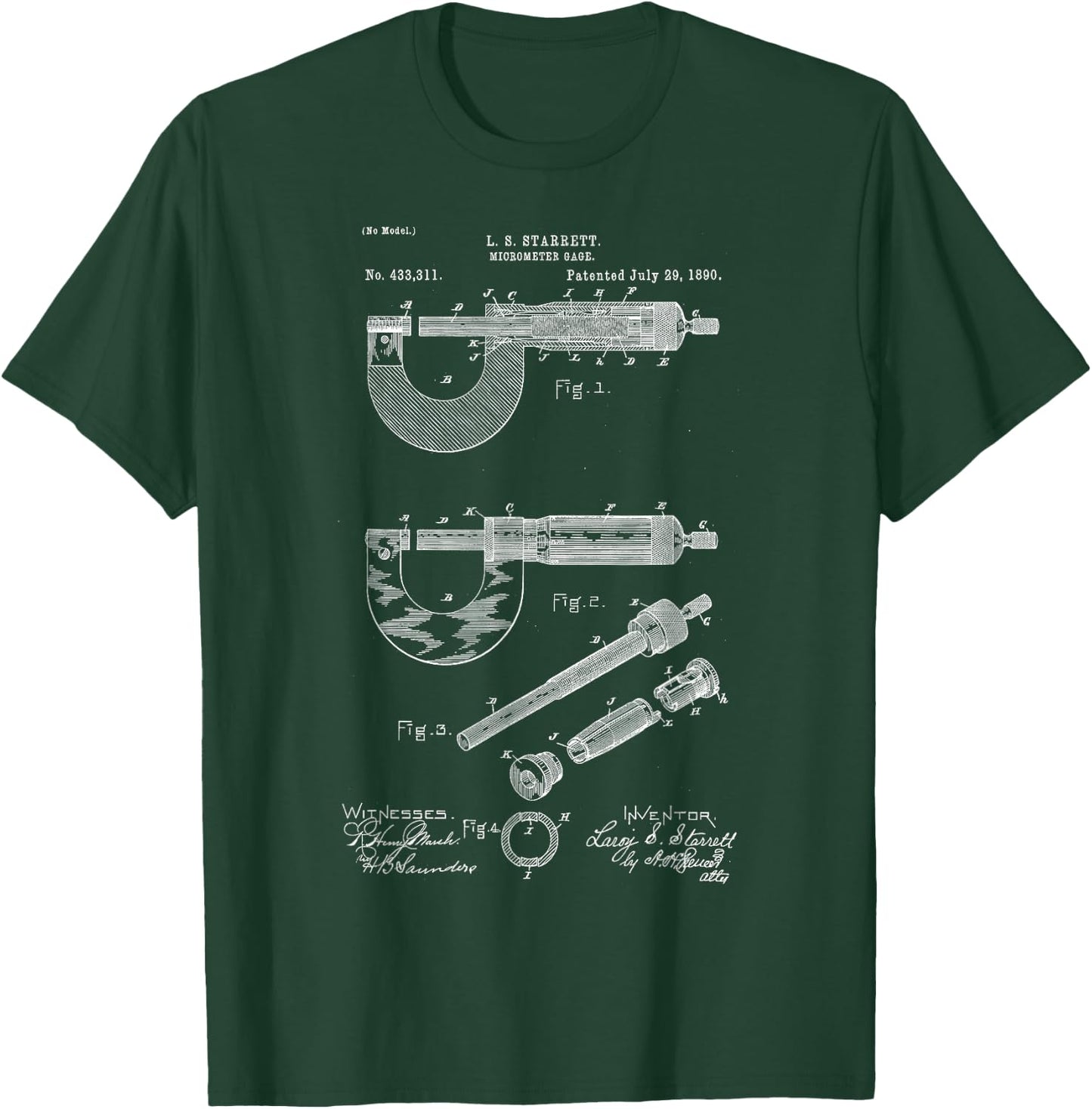 Mechanical Engineer Gift Micrometer Gage Patent T-Shirt - T-Shirt | Forest