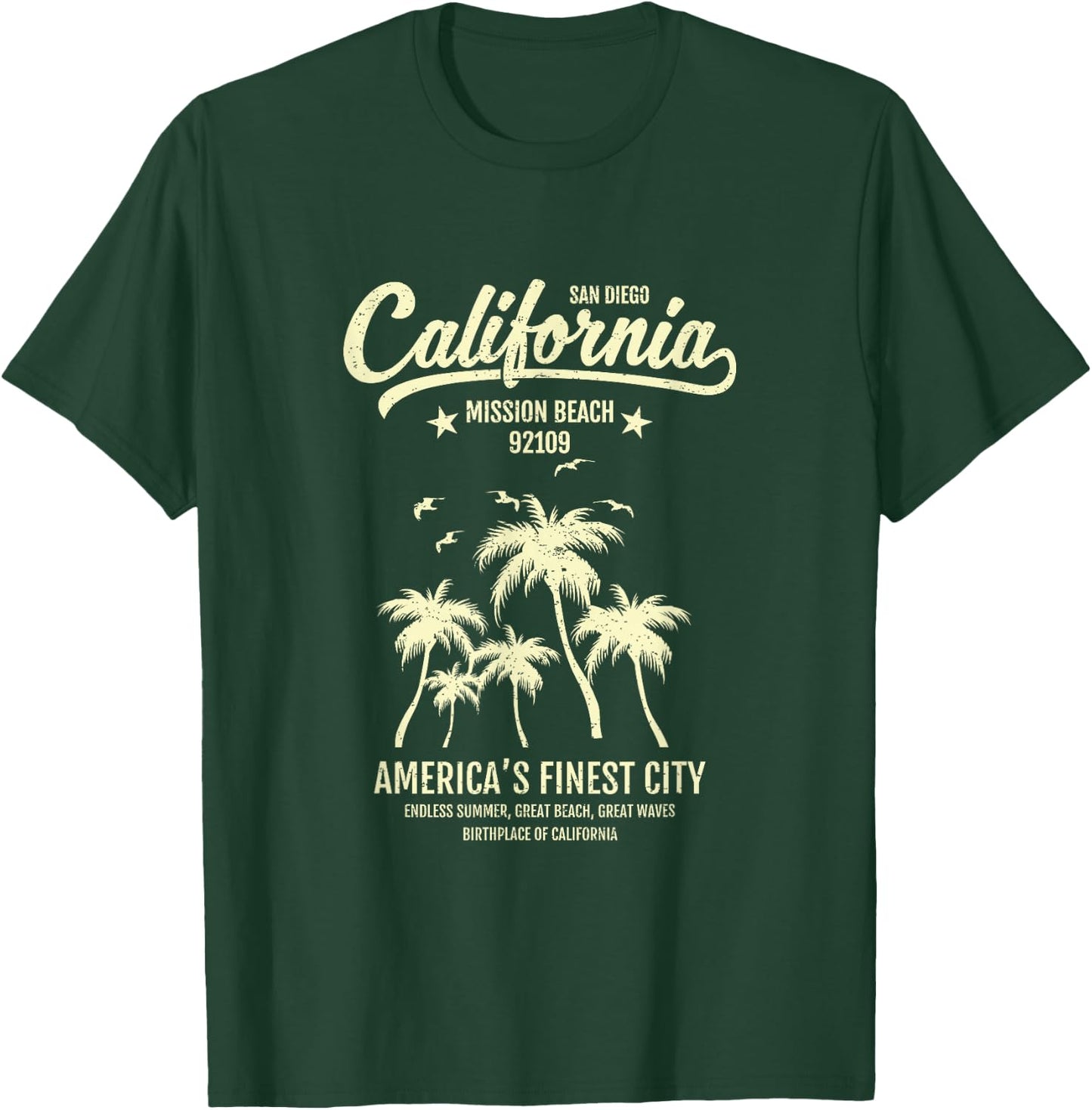 Mission Beach CA 92109 Summer Vacation San Diego California T-Shirt - T-Shirt | Forest