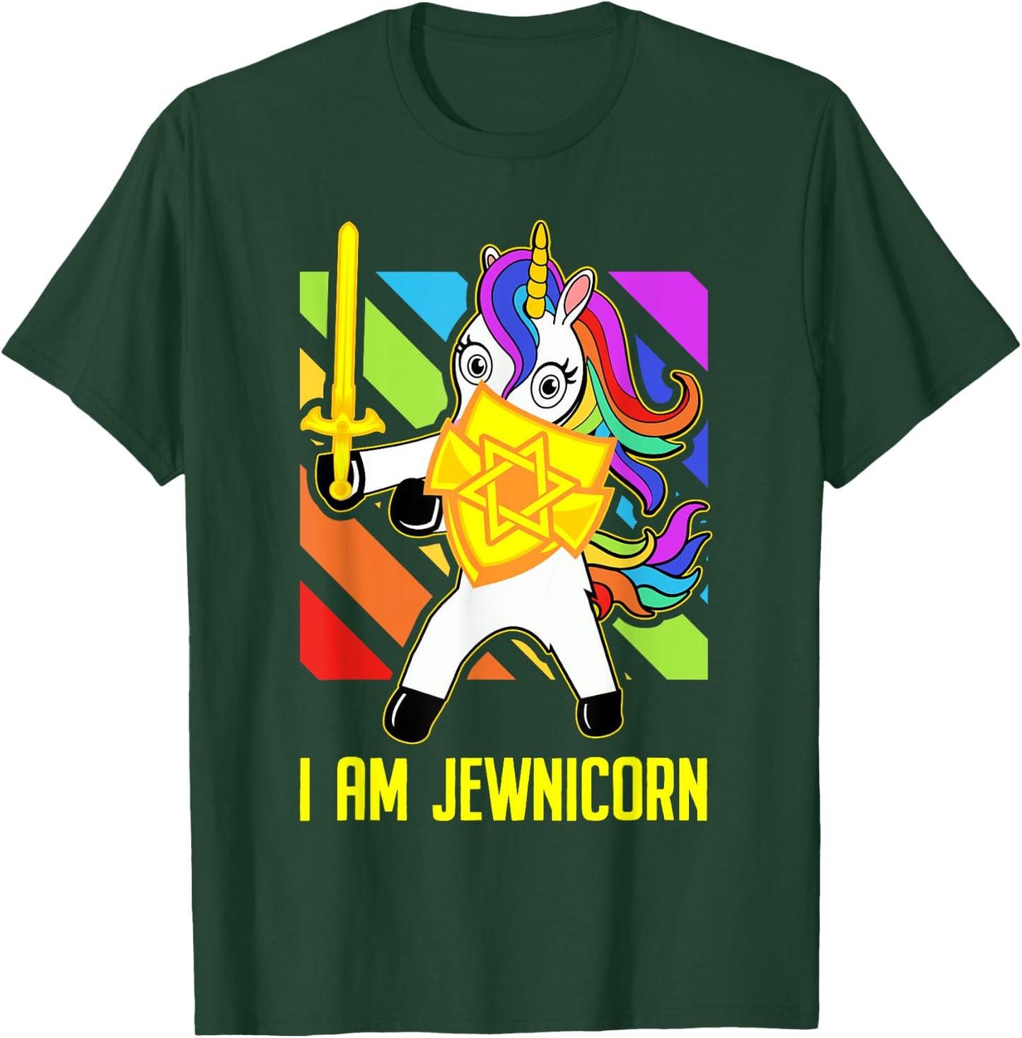 Hanukkah Presents - Proud Jews Rainbow Jewish Unicorn T-Shirt - T-Shirt | Forest