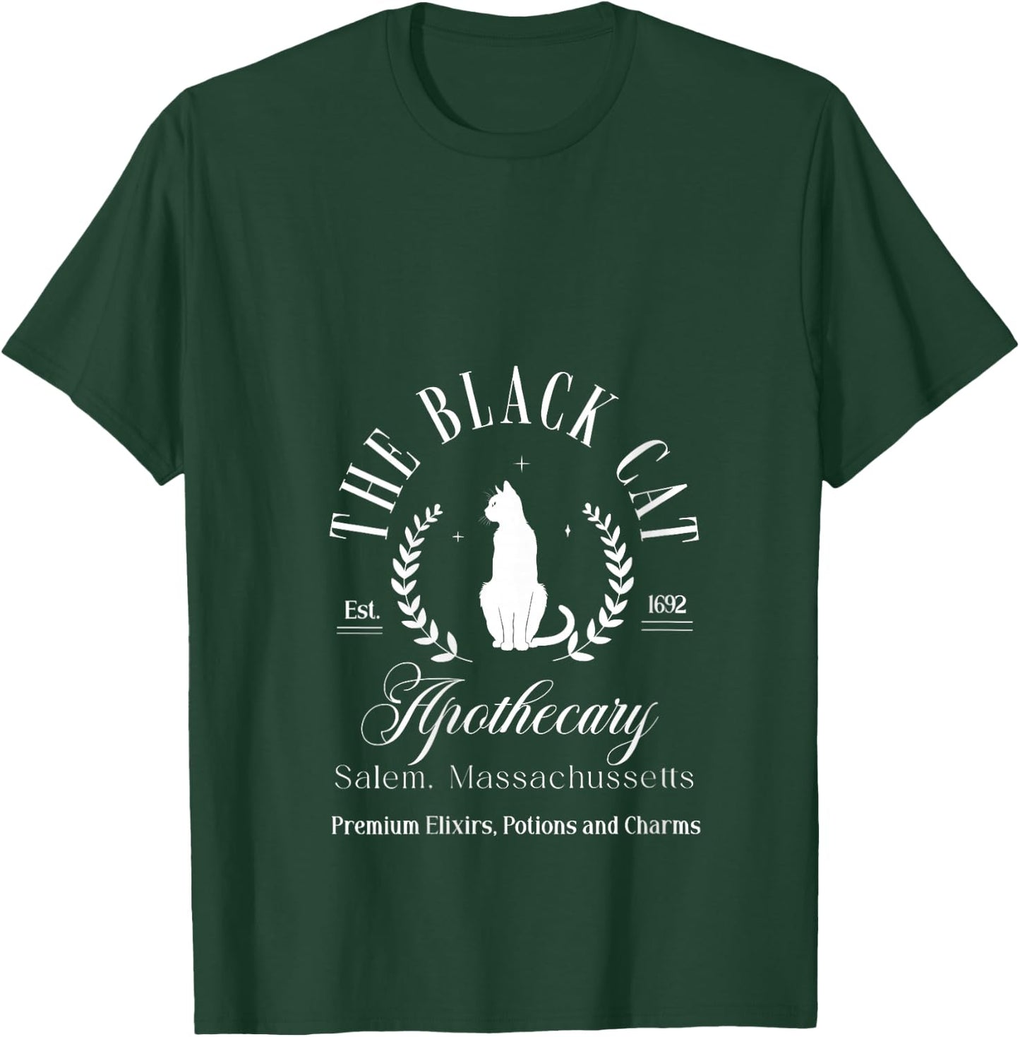 Retro Black Cat Apothecary Witchy Wicca Spooky Halloween V-Neck T-Shirt - T-Shirt | Forest