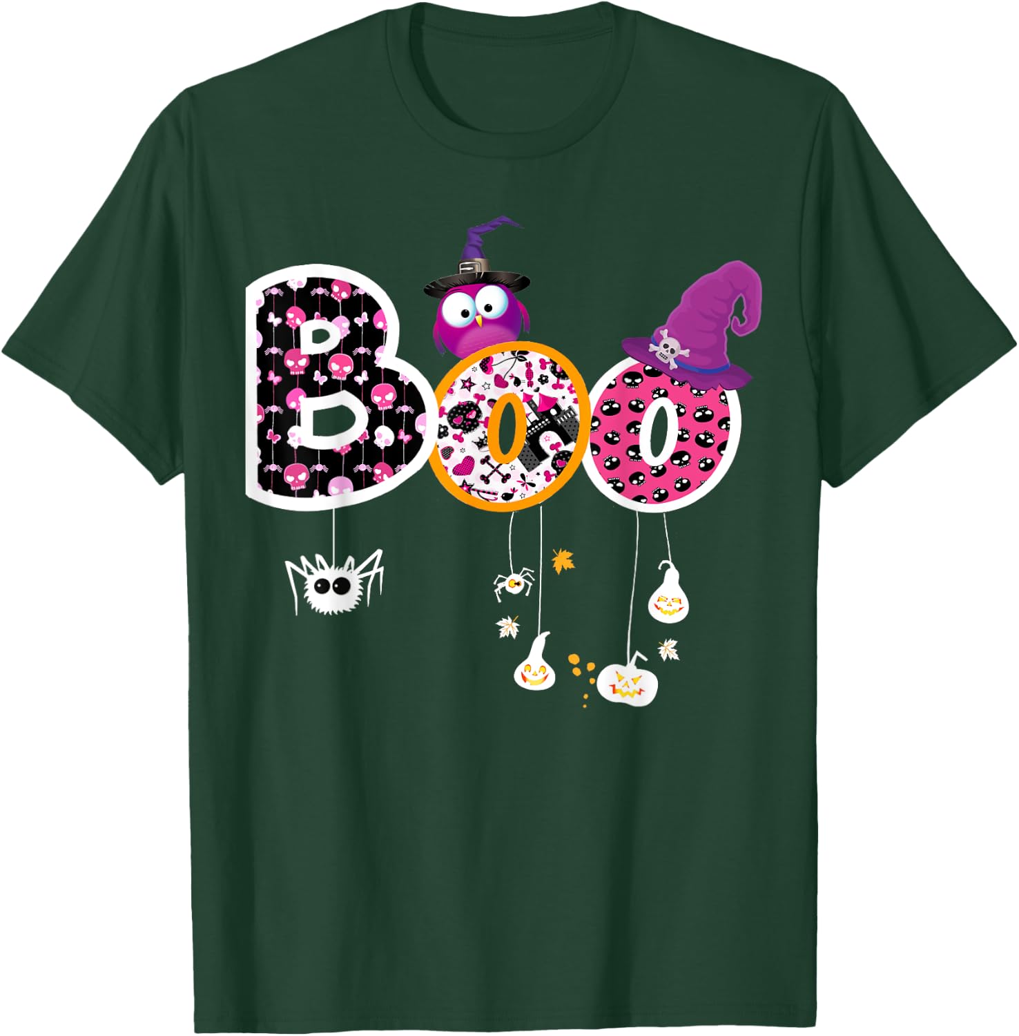 Boo Halloween Costume Spiders, Ghosts, Pumkin & Witch Hat T-Shirt - T-Shirt | Forest