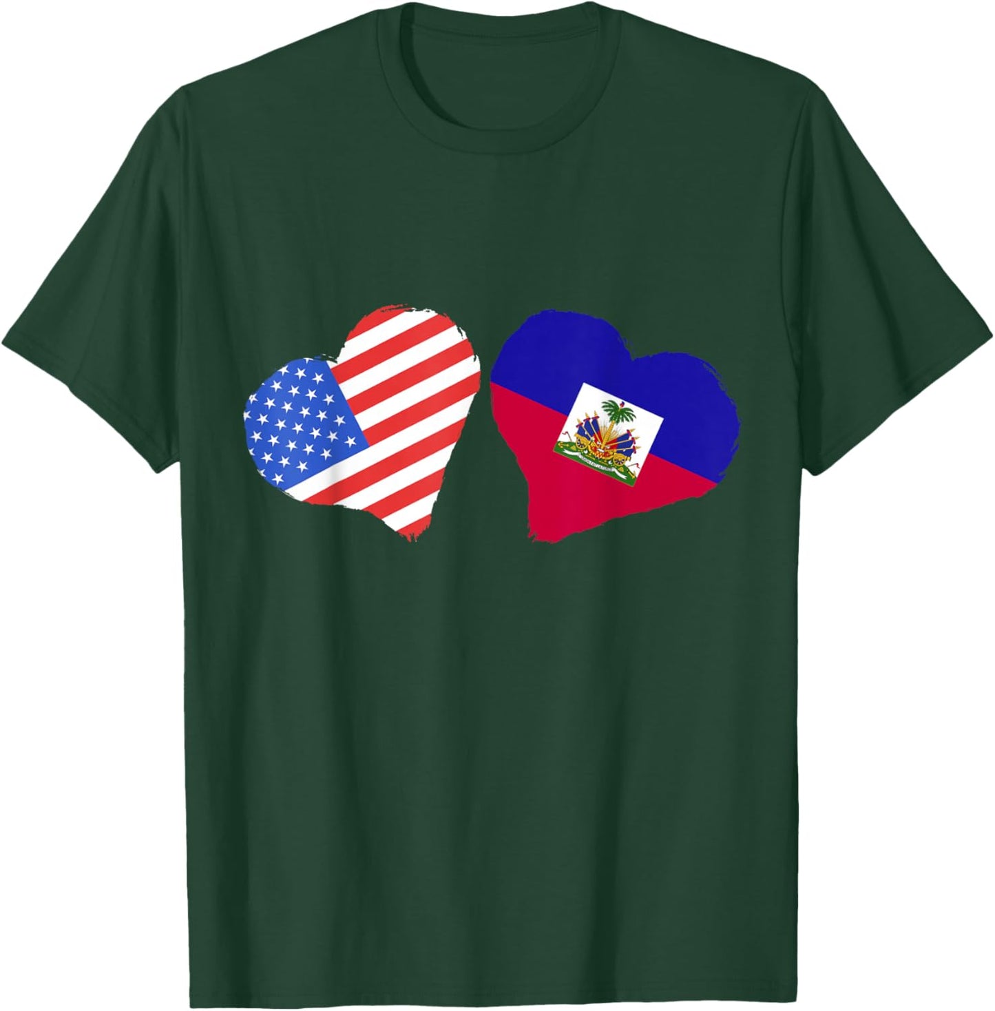 Haiti Flag USA America Haitian Roots Heart Haitian Pride T-Shirt - T-Shirt | Forest