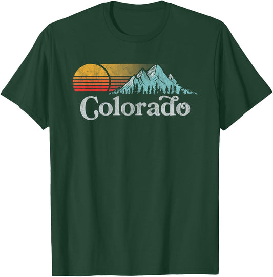 Retro Vibe Colorado Vintage Style Sun 80's Graphic Sun T-Shirt - T-Shirt | Forest