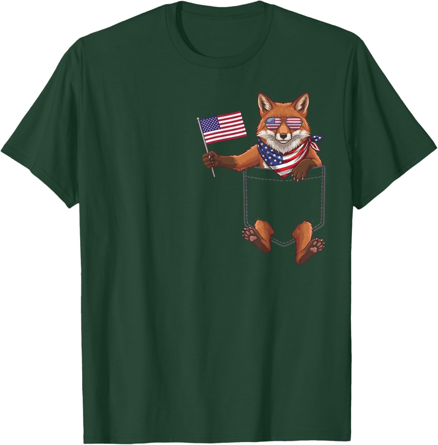 Fox Pocket Patriotic American Flag 4th of July USA T-Shirt - T-Shirt | Forest