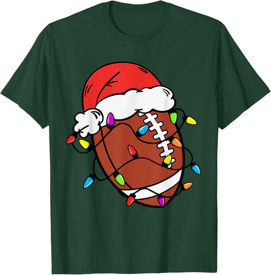 Football Santa Claus Hat Christmas Light Football Boys Kids T-Shirt - T-Shirt | Forest
